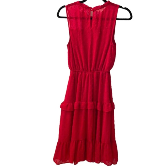 Monteau Red Dress NWT Swiss Dot Ruffle Layers Fully Lined High Neck Size Medium - Picture 8 of 12